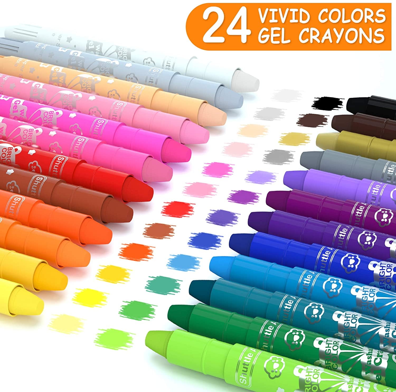 24 Colors Gel Crayons , Shuttle Art Non-Toxic Twistable Crayons Set for Coloring, Crayon-Pastel-Watercolor Effect, Ideal for Paper