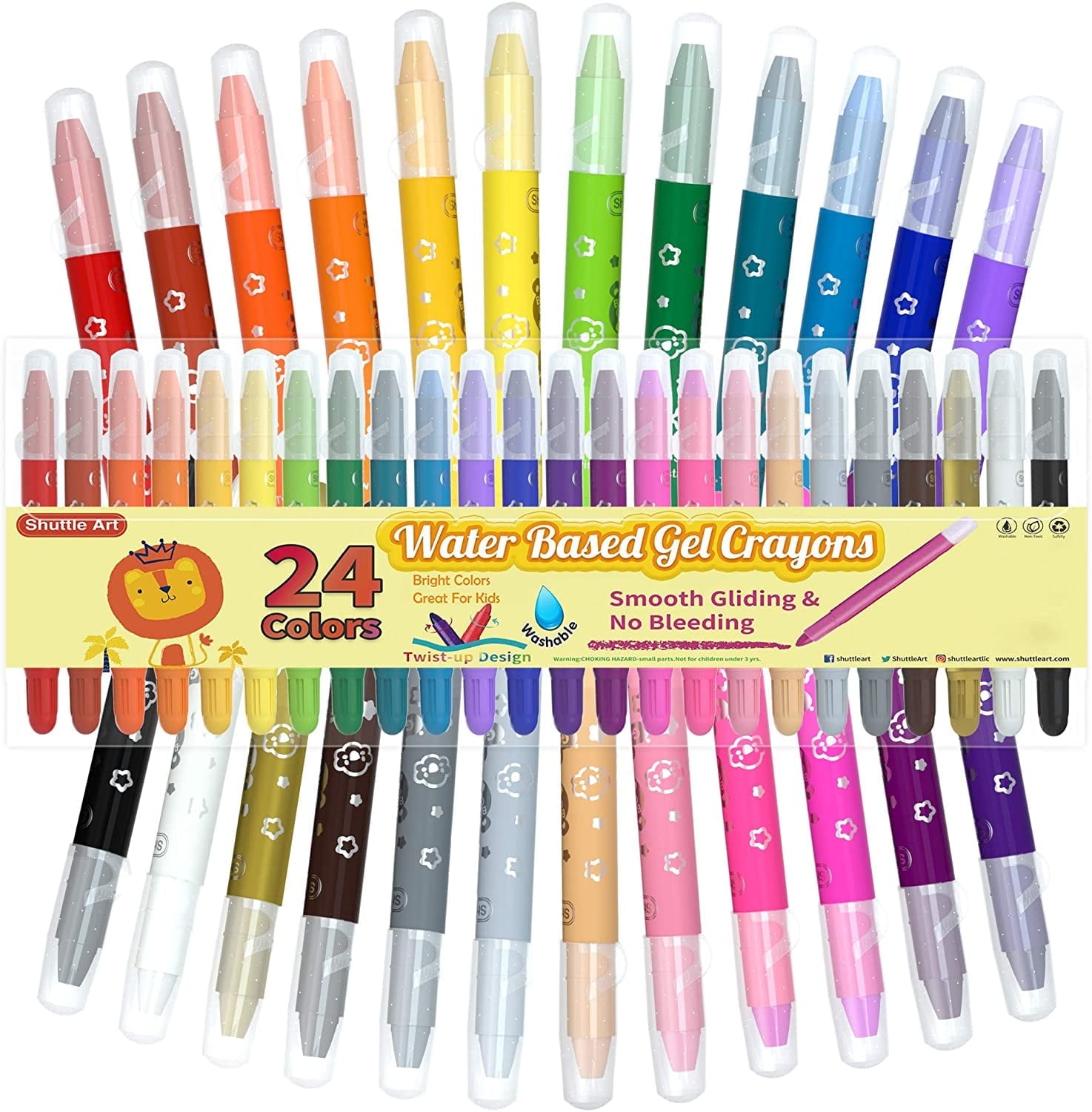 24 Colors Gel Crayons , Shuttle Art Non-Toxic Twistable Crayons Set for Coloring, Crayon-Pastel-Watercolor Effect, Ideal for Paper